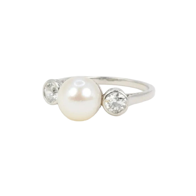 Bague trilogie platine perle diamants - Castafiore