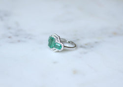 Bague Trois Emeraudes et Diamants sur Or Blanc - Castafiore