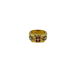 Bague "Trois fleurs" en or jaune, rubis, saphirs, émeraudes et diamants - Castafiore