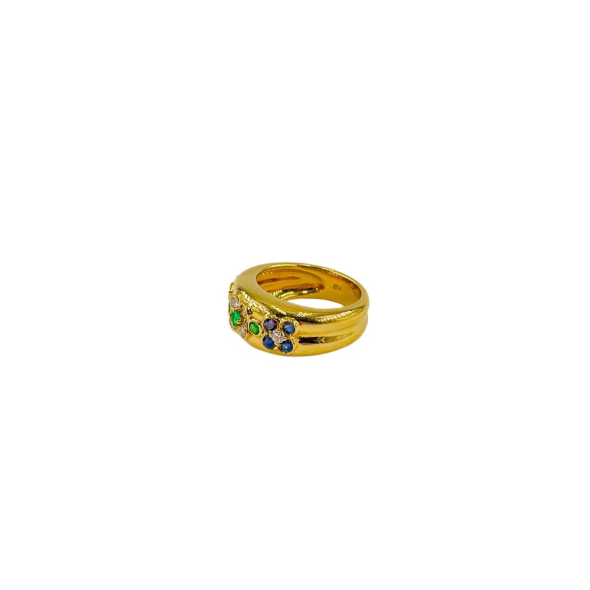 Bague "Trois fleurs" en or jaune, saphir et diamants - Castafiore