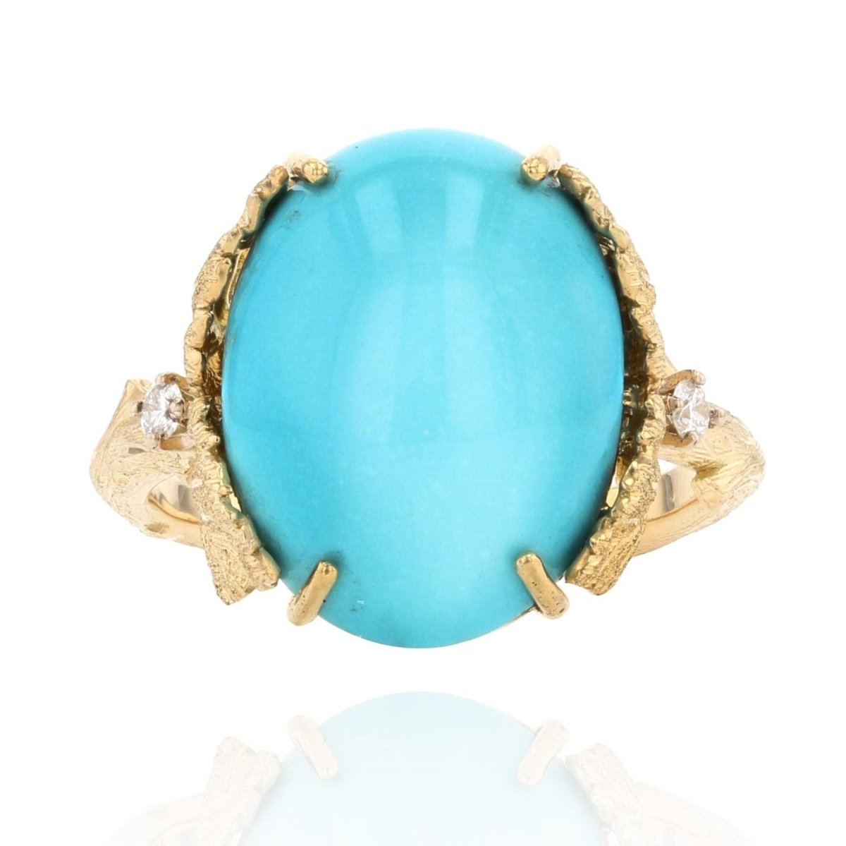 Bague turquoise diamants monture feuillagée - Castafiore