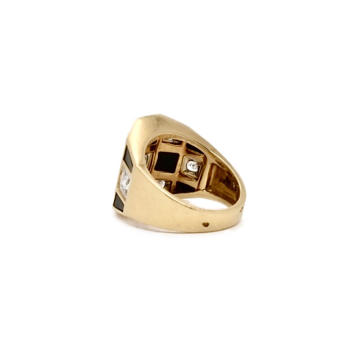 Bague VAN CLEEF AND ARPELS quadrillage en or jaune et onyx et diamant - Castafiore