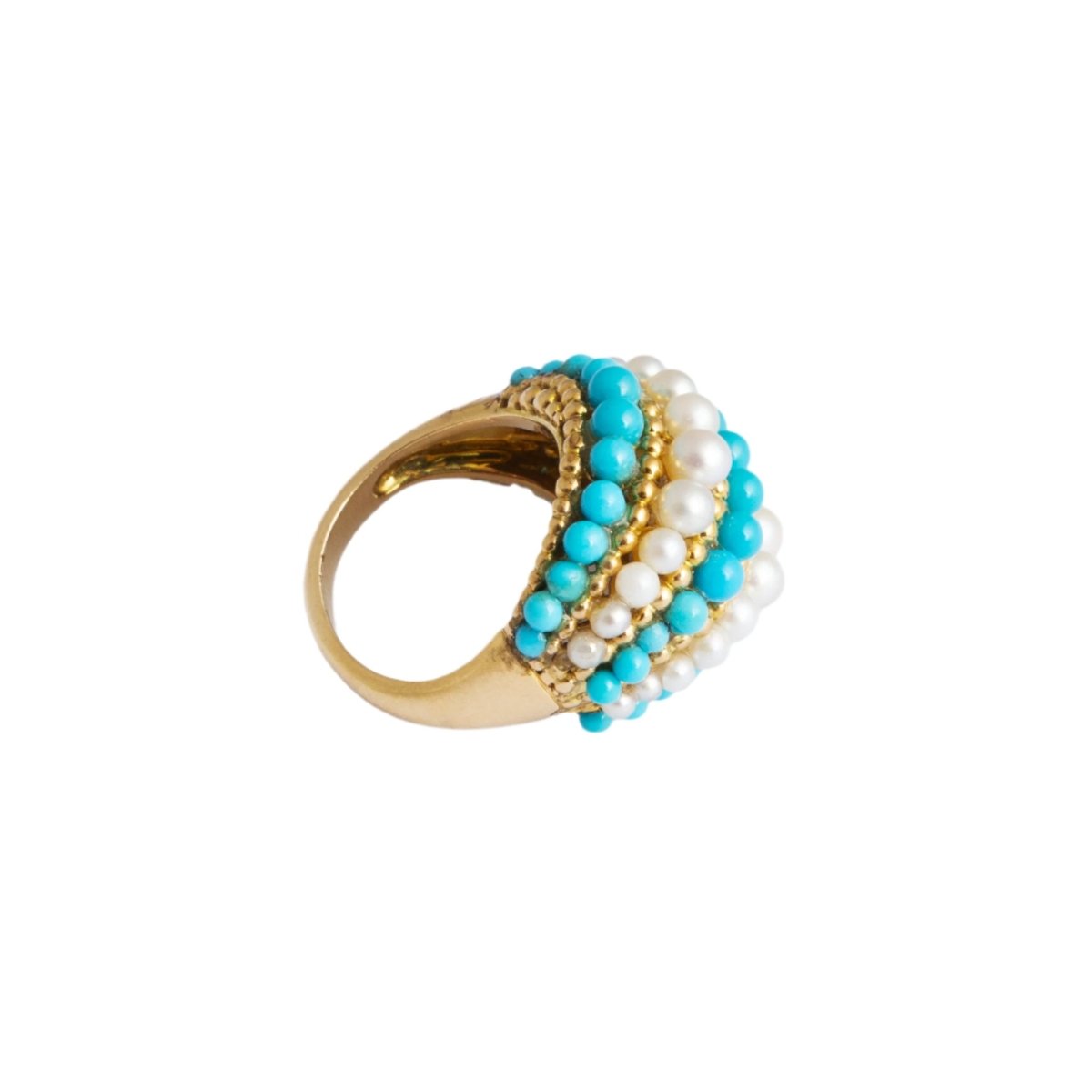 Bague VAN CLEEF & ARPELS en or jaune, perles et turquoises - Castafiore