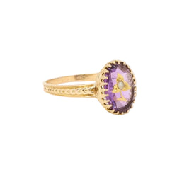 Bague victorienne or jaune améthyste gravée perle - Castafiore
