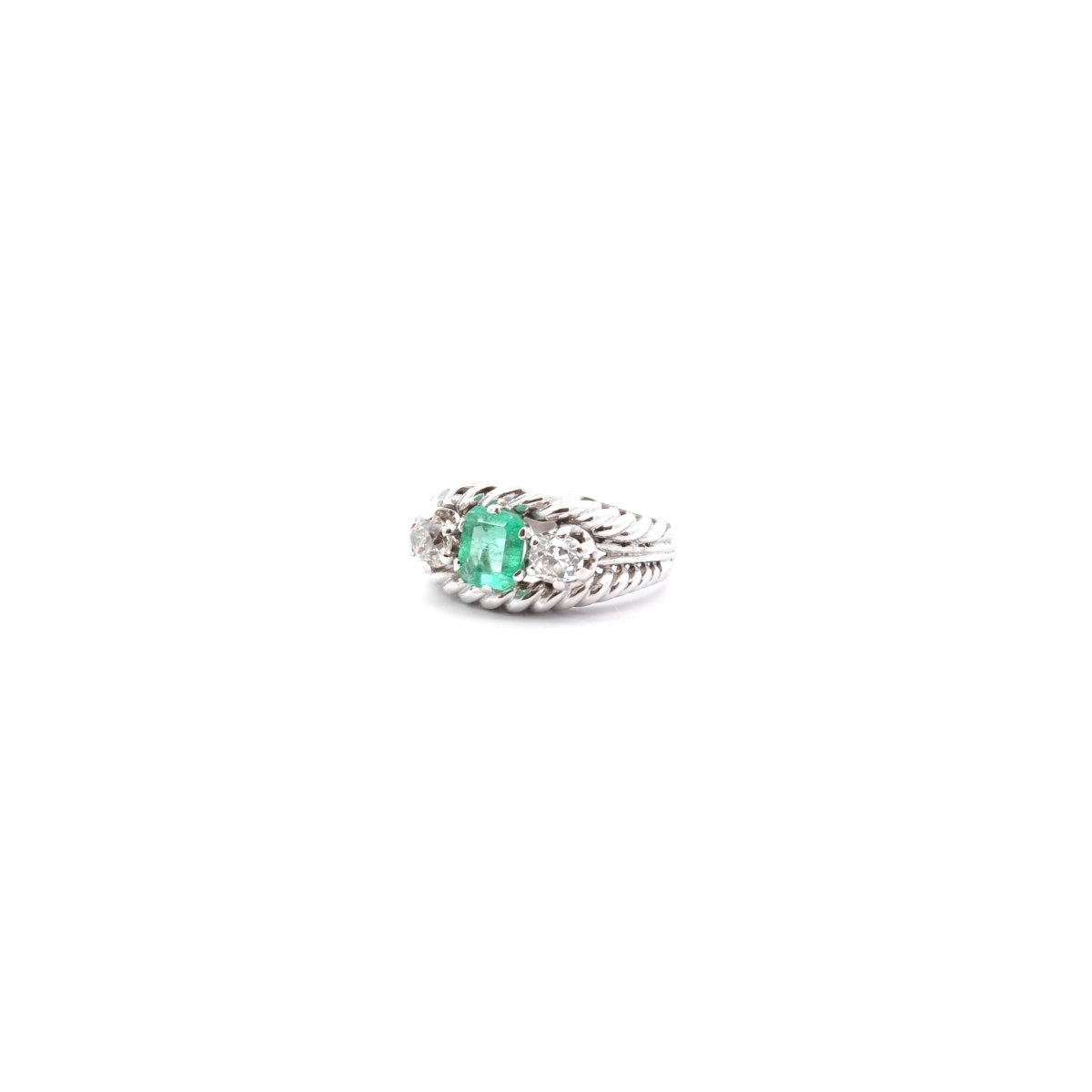 Bague vintage 1950 émeraude et diamants - Castafiore