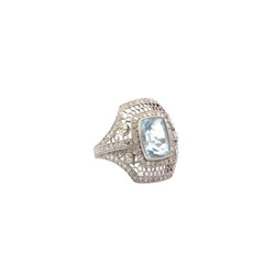 Bague vintage aigue - marine et diamants - Castafiore