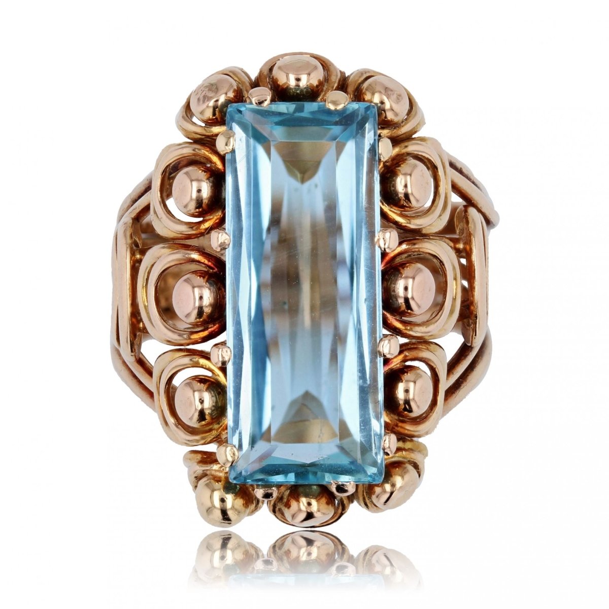 Bague vintage aigue - marine et or rose - Castafiore