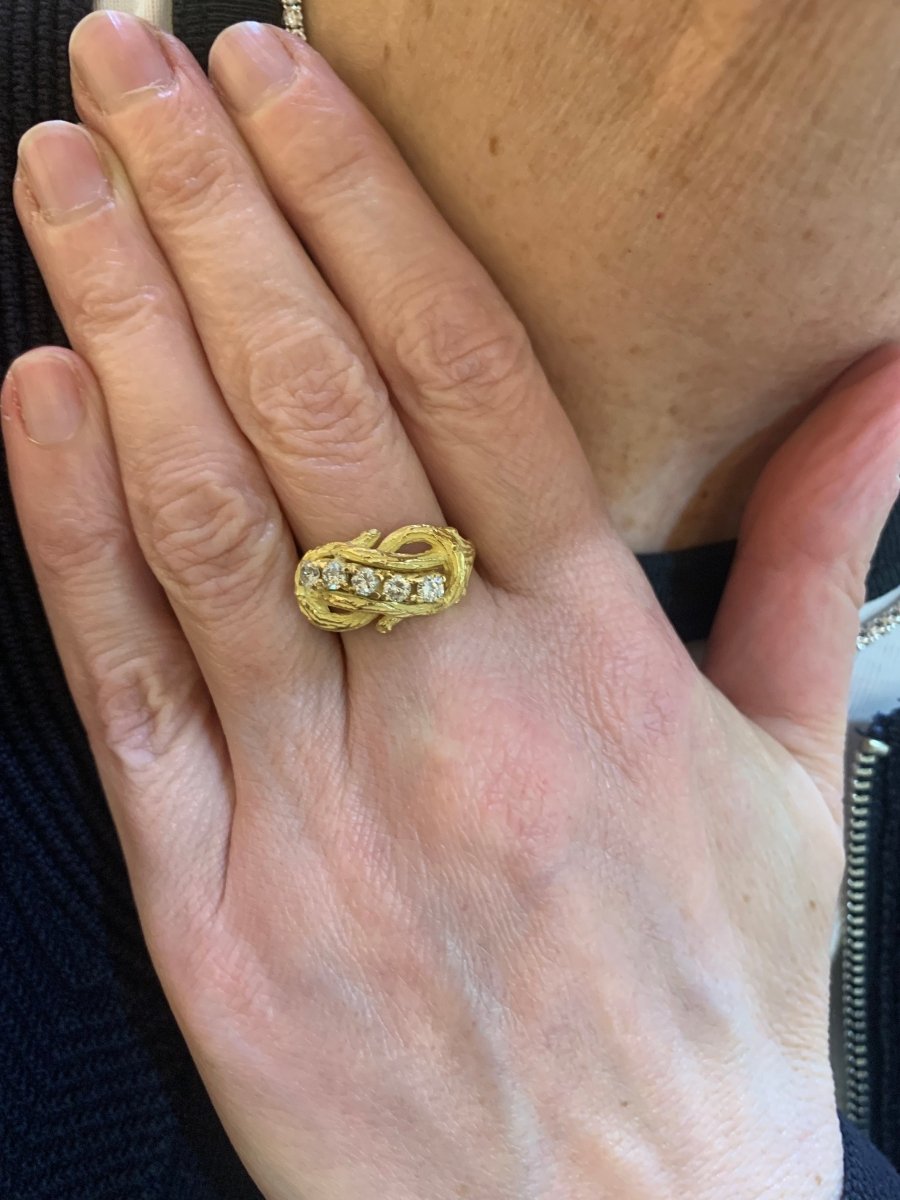 Bague Vintage Branchage Diamants Or Jaune 18 Carats - Castafiore