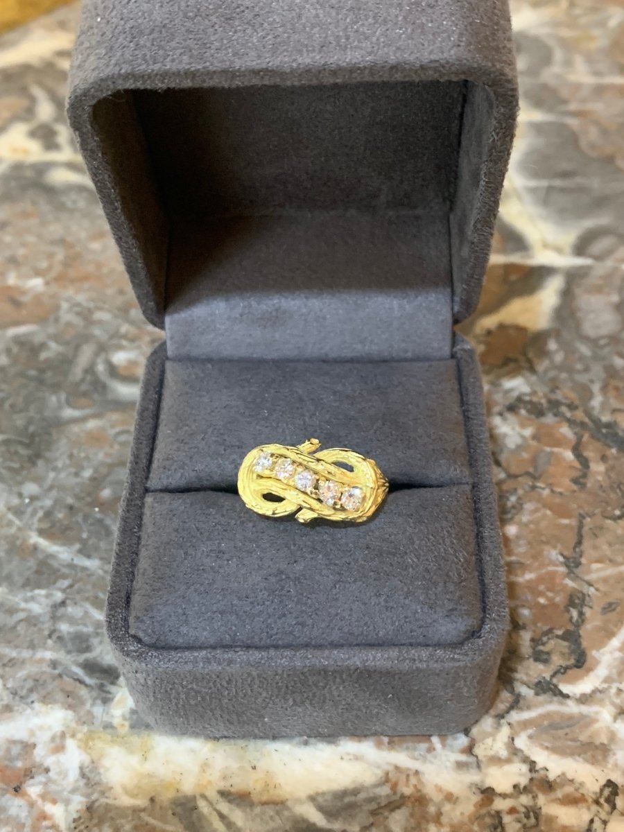 Bague Vintage Branchage Diamants Or Jaune 18 Carats - Castafiore