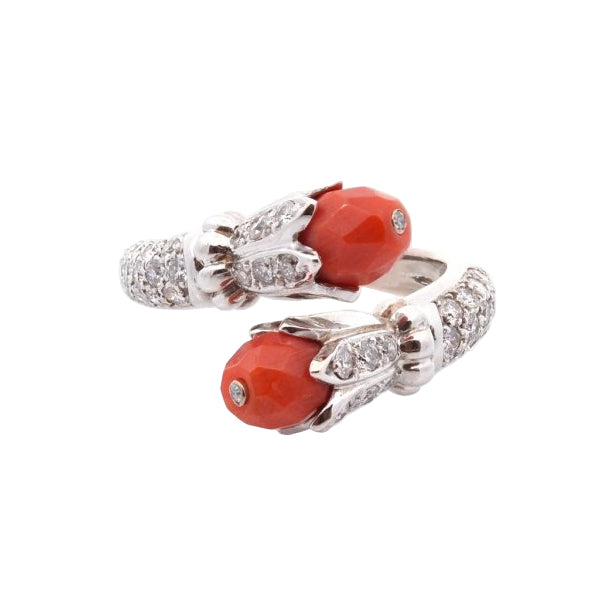 Bague VINTAGE Corail et diamants en or blanc - Castafiore