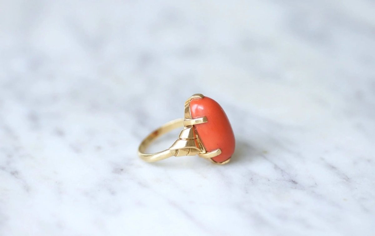 Bague vintage corail sur or - Castafiore