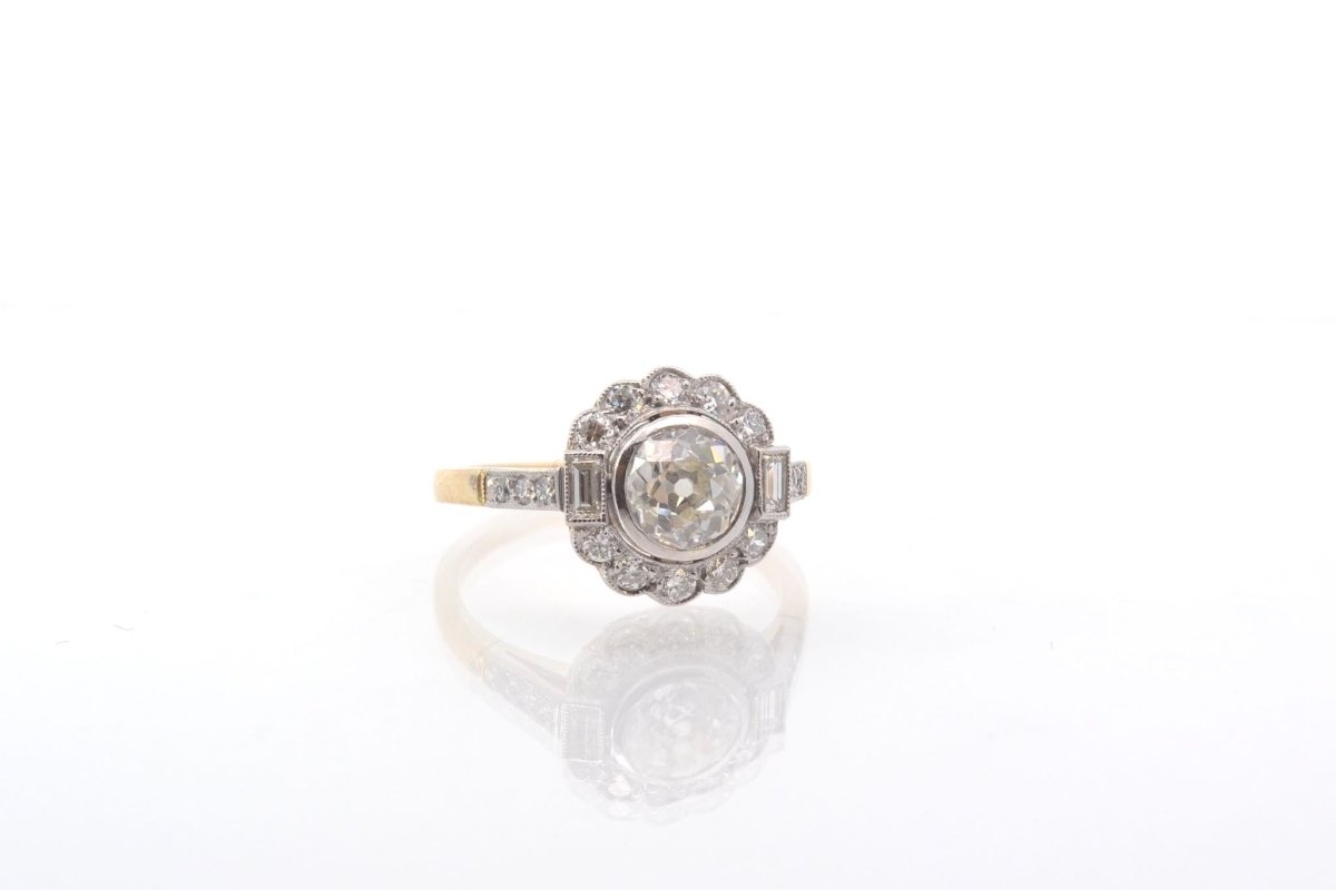Bague vintage diamant 1,05 cts J/SI1 en or et platine - Castafiore