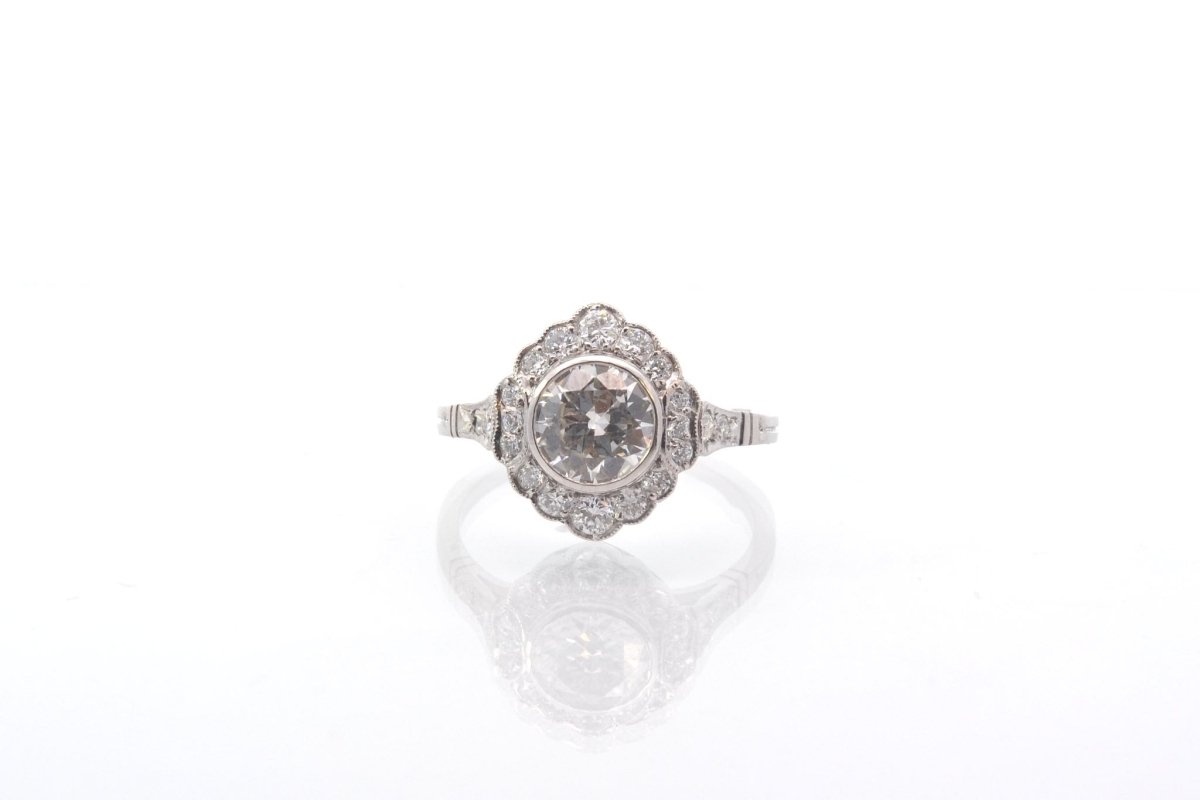 Bague vintage diamant 1,06 cts J/SI2 en platine - Castafiore