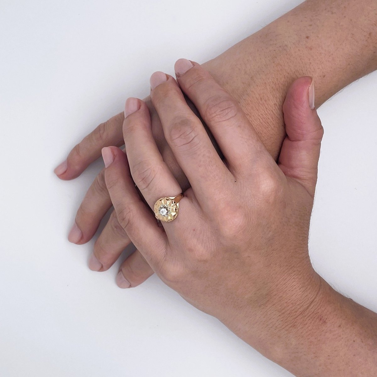 Bague vintage diamant et torsade en or rose - Castafiore