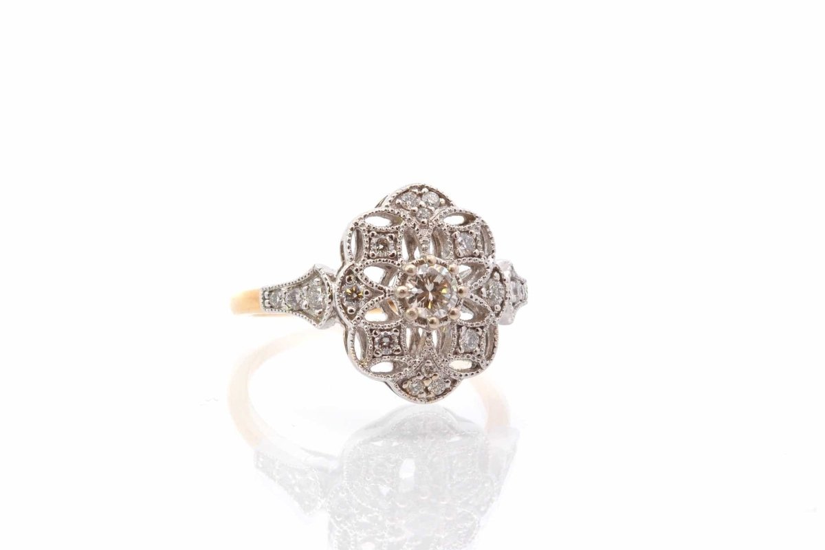 Bague vintage diamants en or jaune 18k - Castafiore