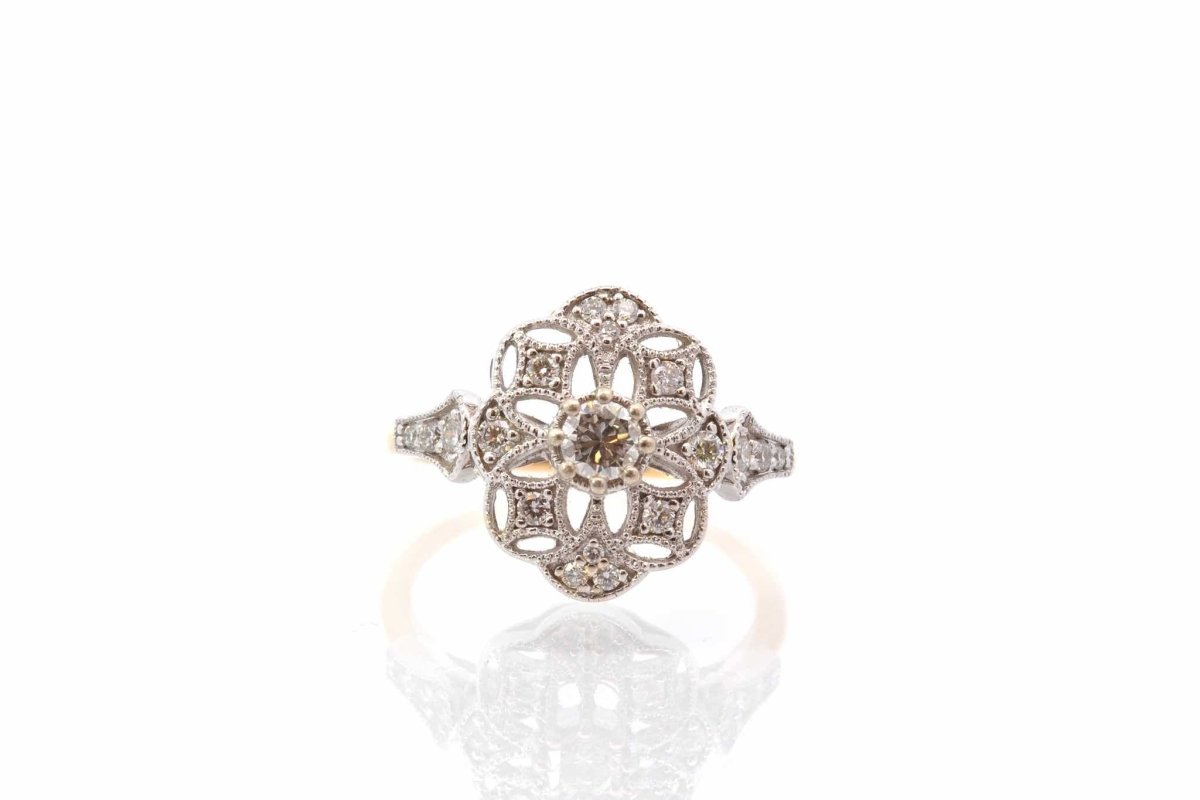 Bague vintage diamants en or jaune 18k - Castafiore