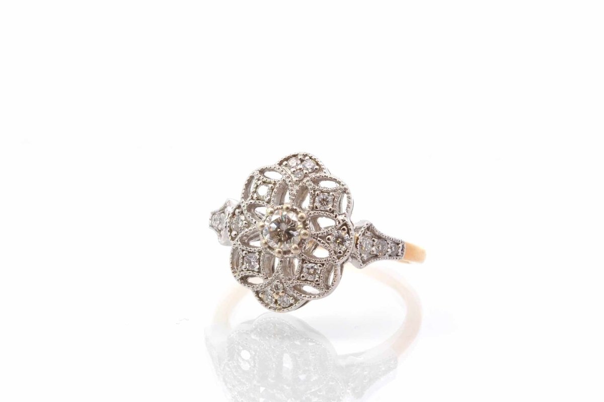 Bague vintage diamants en or jaune 18k - Castafiore