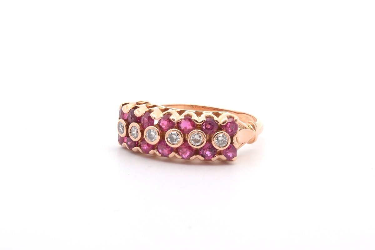 Bague Vintage Diamants et Rubis en Or 18k - Castafiore