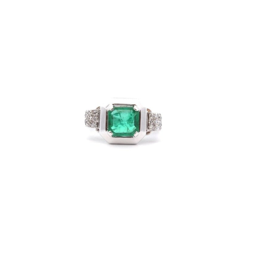 Bague vintage émeraude 1,54cts et diamants - Castafiore