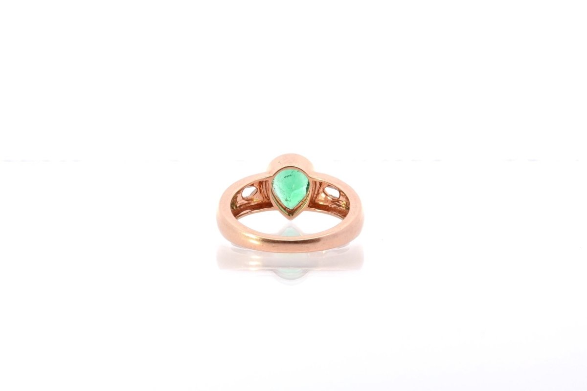 Bague vintage émeraude et diamants en or rose - Castafiore