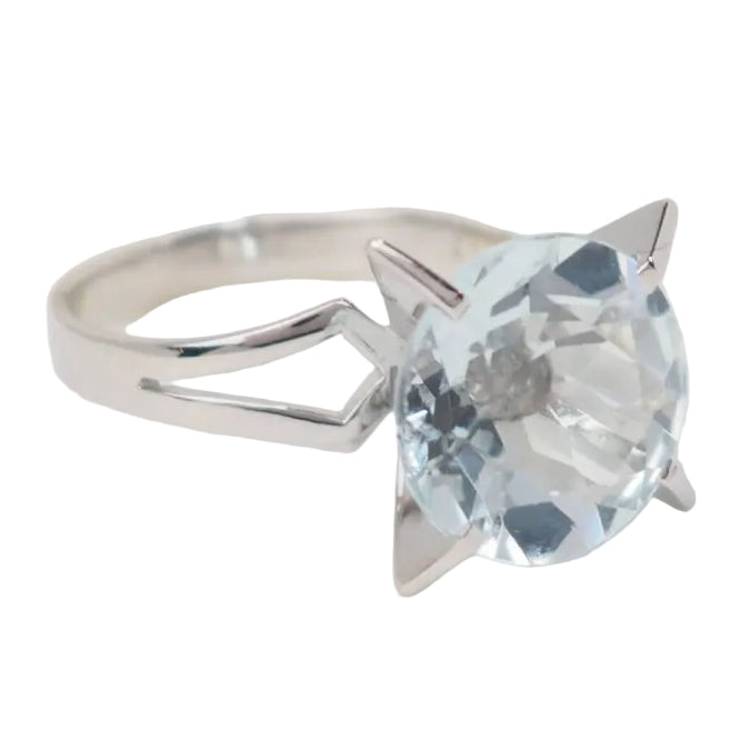 Bague vintage en or blanc et Aigue marine - Castafiore