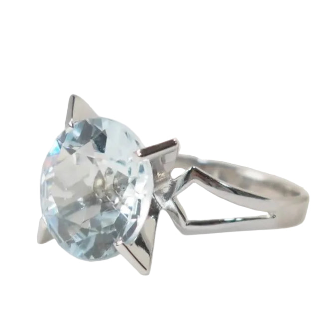 Bague vintage en or blanc et Aigue marine - Castafiore