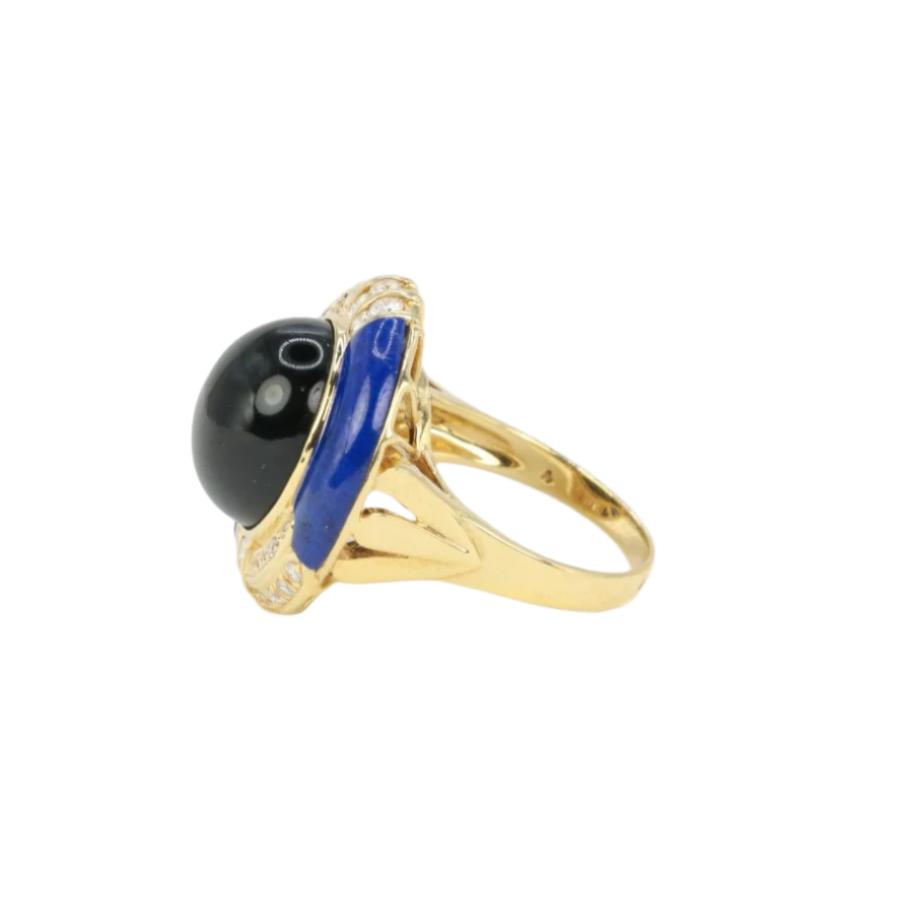 Bague vintage en or, onyx, lapis - lazuli et diamants - Castafiore