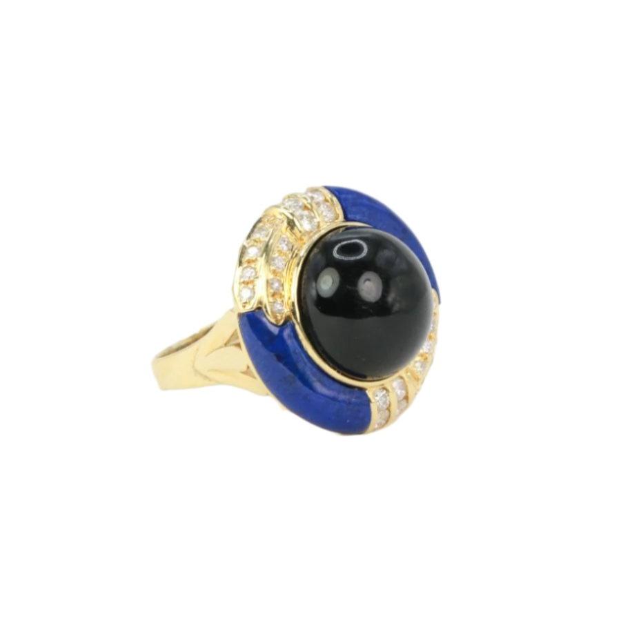 Bague vintage en or, onyx, lapis - lazuli et diamants - Castafiore
