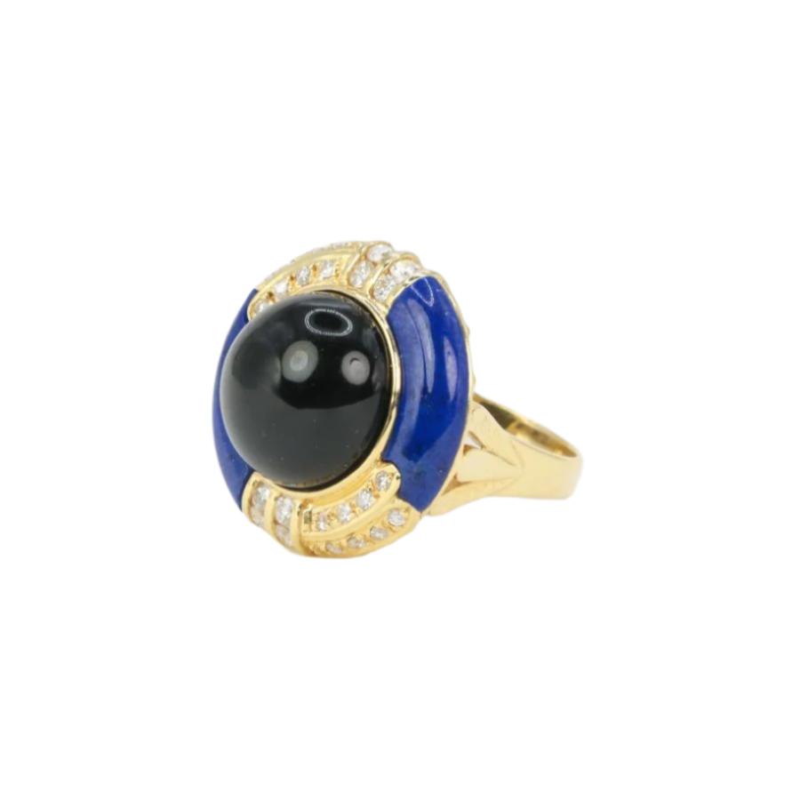 Bague vintage en or, onyx, lapis - lazuli et diamants - Castafiore