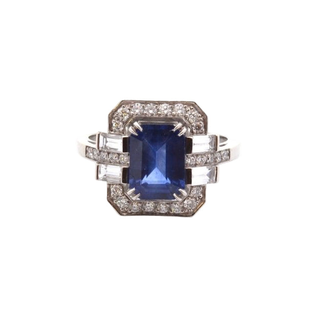 Bague vintage en platine saphir et diamants - Castafiore