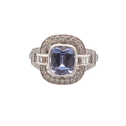 Bague vintage en platine saphir et diamants - Castafiore