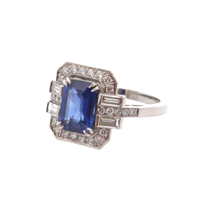 Bague vintage en platine saphir et diamants - Castafiore