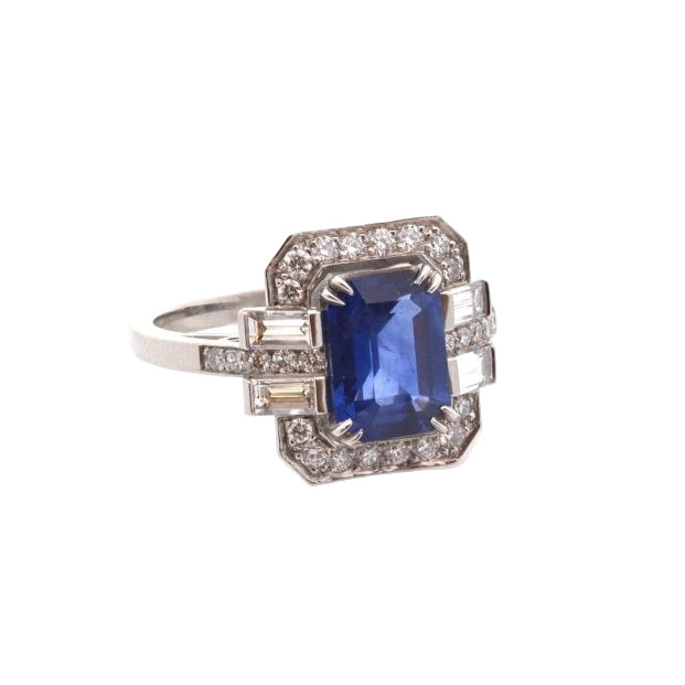 Bague vintage en platine saphir et diamants - Castafiore