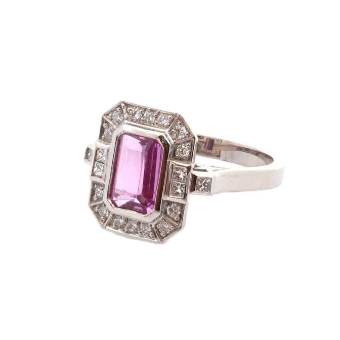 Bague vintage en platine saphir rose et diamants - Castafiore
