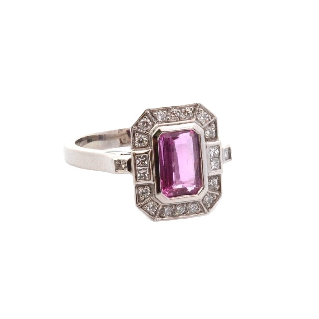 Bague vintage en platine saphir rose et diamants - Castafiore