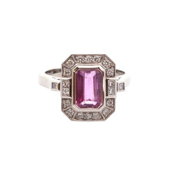 Bague vintage en platine saphir rose et diamants - Castafiore