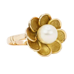 Bague VINTAGE Fleur en or jaune et perle - Castafiore
