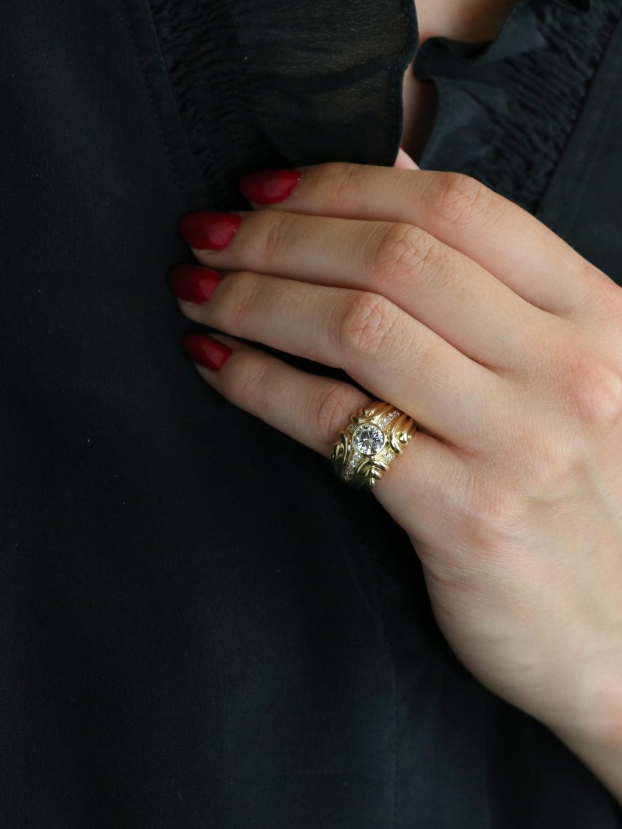 Bague vintage godrons or jaune diamant 0.8 ct - Castafiore