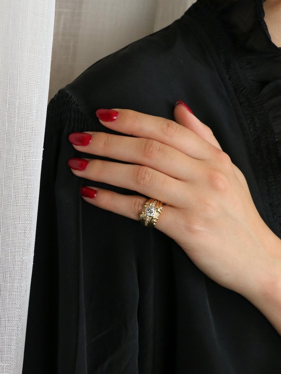 Bague vintage godrons or jaune diamant 0.8 ct - Castafiore