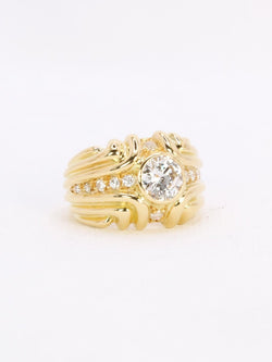 Bague vintage godrons or jaune diamant 0.8 ct - Castafiore