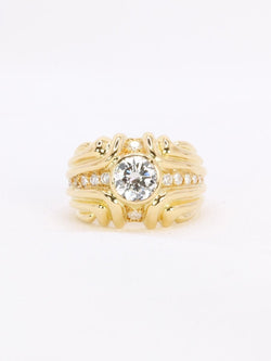Bague vintage godrons or jaune diamant 0.8 ct - Castafiore