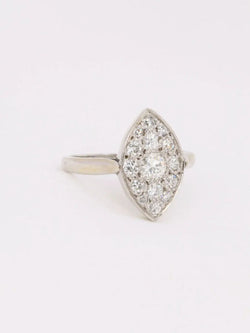 Bague vintage marquise or blanc diamants 1 ct - Castafiore
