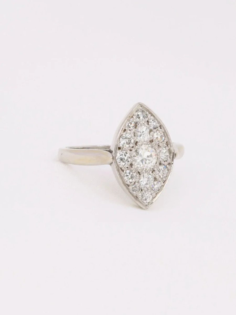 Bague vintage marquise or blanc diamants 1 ct - Castafiore