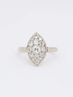 Bague vintage marquise or blanc diamants 1 ct - Castafiore