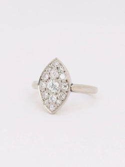 Bague vintage marquise or blanc diamants 1 ct - Castafiore