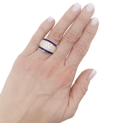 Bague vintage or jaune, diamants, saphirs calibrés. - Castafiore