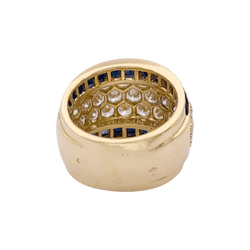 Bague vintage or jaune, diamants, saphirs calibrés. - Castafiore