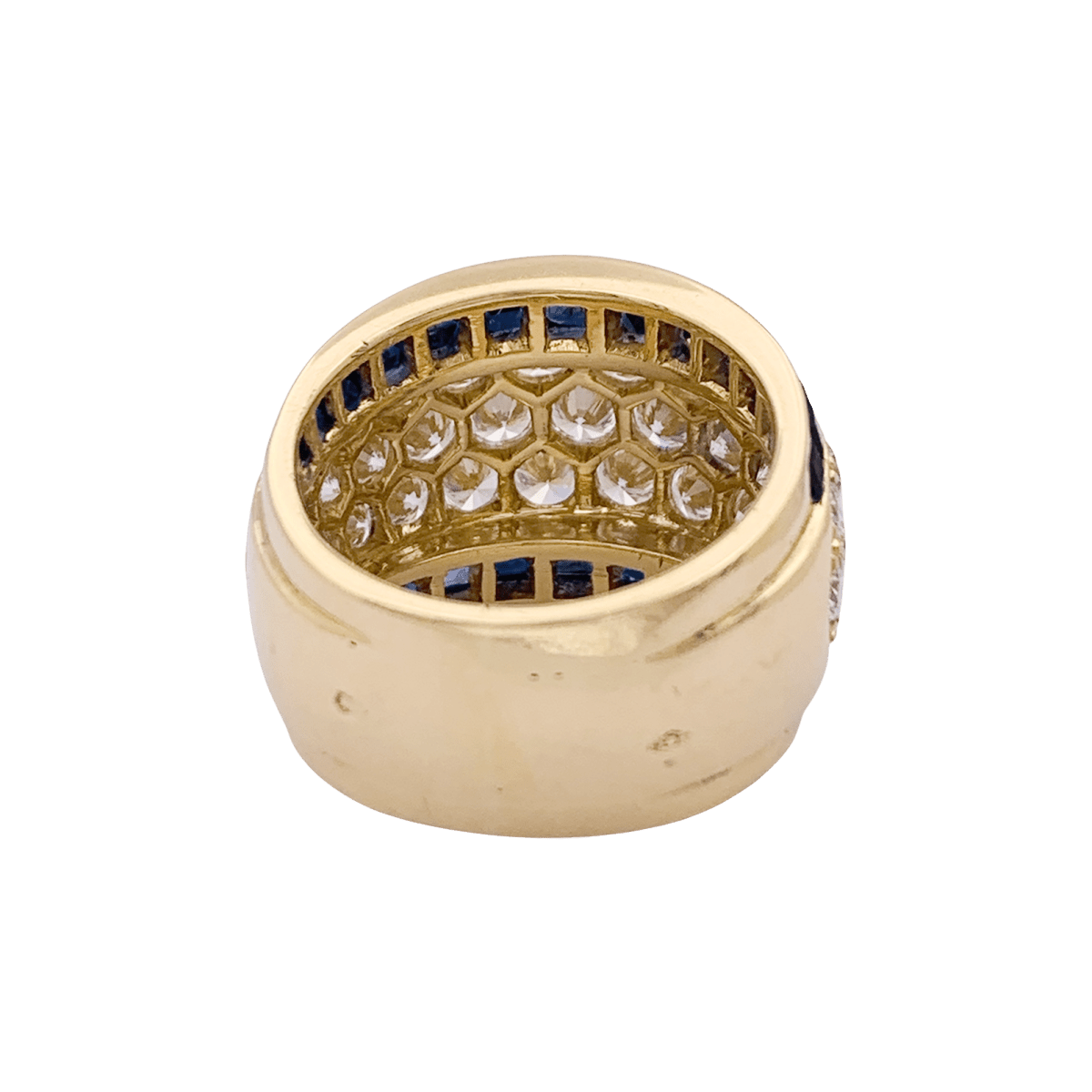 Bague vintage or jaune, diamants, saphirs calibrés. - Castafiore