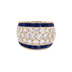 Bague vintage or jaune, diamants, saphirs calibrés. - Castafiore
