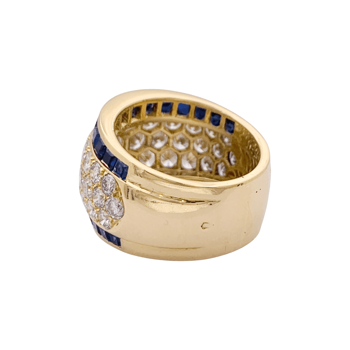 Bague vintage or jaune, diamants, saphirs calibrés. - Castafiore